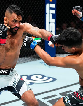 Rob Font punches Adrian Yanez in a bantamweight fight during the UFC 287 event at Kaseya Center on April 08, 2023 in Miami, Florida. (Photo by Jeff Bottari/Zuffa LLC)