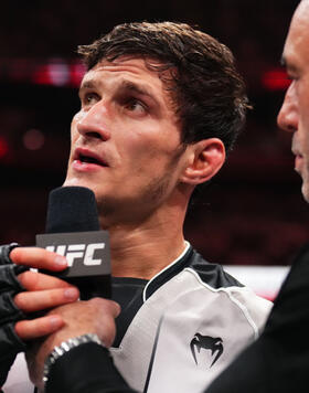 Movsar Evloev of Russia reacts after his victory over Diego Lopes of Brazil in a featherweight fight during the UFC 288 event at Prudential Center on May 06, 2023 in Newark, New Jersey. (Photo by Chris Unger/Zuffa LLC)