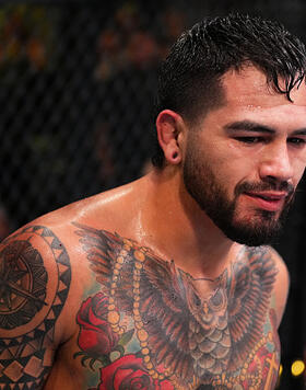 Anthony Hernandez reacts after defeating Edmen Shahbazyan in a middleweight fight during the UFC Fight Night event at UFC APEX on May 20, 2023 in Las Vegas, Nevada. (Photo by Chris Unger/Zuffa LLC)