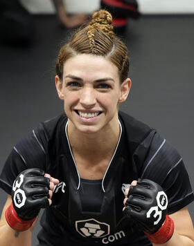 Mackenzie Dern rests after warming up backstage during the UFC Fight Night event at UFC APEX on May 20, 2023 in Las Vegas, Nevada. (Photo by Mike Roach/Zuffa LLC via Getty Images)