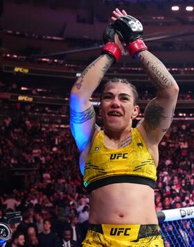 Jessica Andrade of Brazil celebrates defeating Mackenzie Dern by TKO in a strawweight fight during the UFC 295 event at Madison Square Garden on November 11, 2023 in New York City. (Photo by Chris Unger/Zuffa LLC via Getty Images)