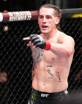 Brendan Allen reacts after his victory over Paul Craig of Scotland in a middleweight fight during the UFC Fight Night event at UFC APEX on November 18, 2023 in Las Vegas, Nevada. (Photo by Chris Unger/Zuffa LLC)