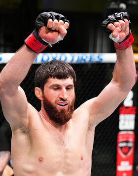 Magomed Ankalaev of Russia reacts after his knockout victory against Johnny Walker of Brazil in a light heavyweight fight during the UFC Fight Night event at UFC APEX on January 13, 2024 in Las Vegas, Nevada. (Photo by Chris Unger/Zuffa LLC)