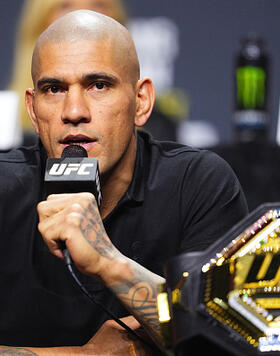 Alex Pereira of Brazil is seen on stage during the UFC 300 press conference at MGM Grand Garden Arena on April 11, 2024 in Las Vegas, Nevada. (Photo by Jeff Bottari/Zuffa LLC)