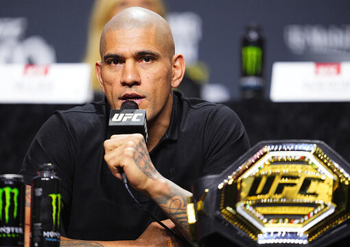 Alex Pereira of Brazil is seen on stage during the UFC 300 press conference at MGM Grand Garden Arena on April 11, 2024 in Las Vegas, Nevada. (Photo by Jeff Bottari/Zuffa LLC)