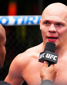 Bogdan Guskov of Uzbekistan reacts after his victory against Ryan Spann in a light heavyweight bout during the UFC Fight Night event at UFC APEX on April 27, 2024 in Las Vegas, Nevada. (Photo by Chris Unger/Zuffa LLC)