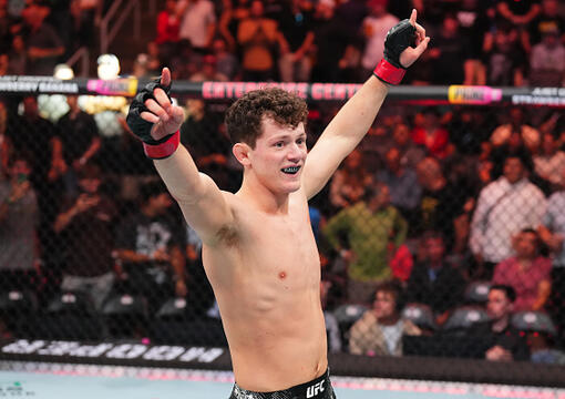 Chase Hooper reacts after his submission victory over Viacheslav Borshchev of Russia in a lightweight fight during the UFC Fight Night event at Enterprise Center on May 11, 2024 in St Louis, Missouri. (Photo by Josh Hedges/Zuffa LLC)