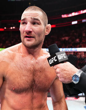 Sean Strickland reacts after his victory against Paulo Costa of Brazil in a middleweight fight during the UFC 302 event at Prudential Center on June 01, 2024 in Newark, New Jersey. (Photo by Jeff Bottari/Zuffa LLC)