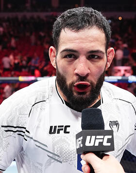 Nassourdine Imavov of Russia reacts after his victory against Jared Cannonier in a middleweight fight during the UFC Fight Night event at KFC YUM! Center on June 08, 2024 in Louisville, Kentucky. (Photo by Jeff Bottari/Zuffa LLC)