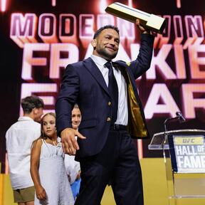  Frankie Edgar is inducted during the UFC Hall of Fame 2024 Induction Ceremony at T-Mobile Arena on June 27, 2024 in Las Vegas, Nevada. (Photo by Chris Unger/Zuffa LLC via Getty Images)