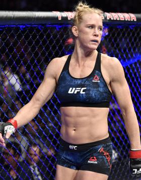 Holly Holm enters the octagon in her bantamweight fight during the UFC 246 event at T-Mobile Arena on January 18, 2020 in Las Vegas, Nevada. (Photo by Jeff Bottari/Zuffa LLC)